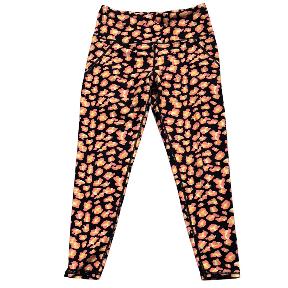 BETSEY JOHNSON Women Medium Performance Leopard Print Leggings Pocket Activewear